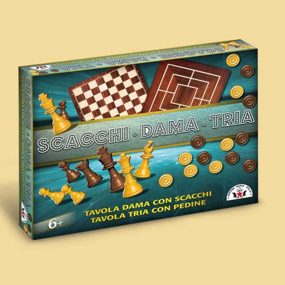 gioco da tavolo scacchi dama e tria - edizione marca stella