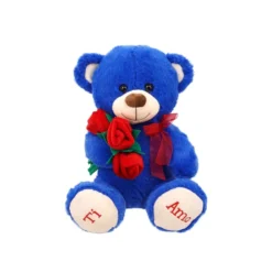 Peluche Morbidì orso blu con fiori 30 cm - Mazzeo Giocattoli