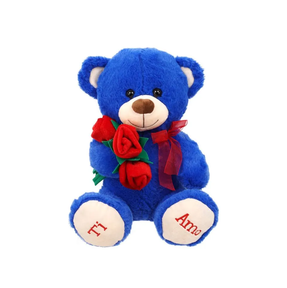 Peluche Morbidì orso blu con fiori 30 cm - Mazzeo Giocattoli