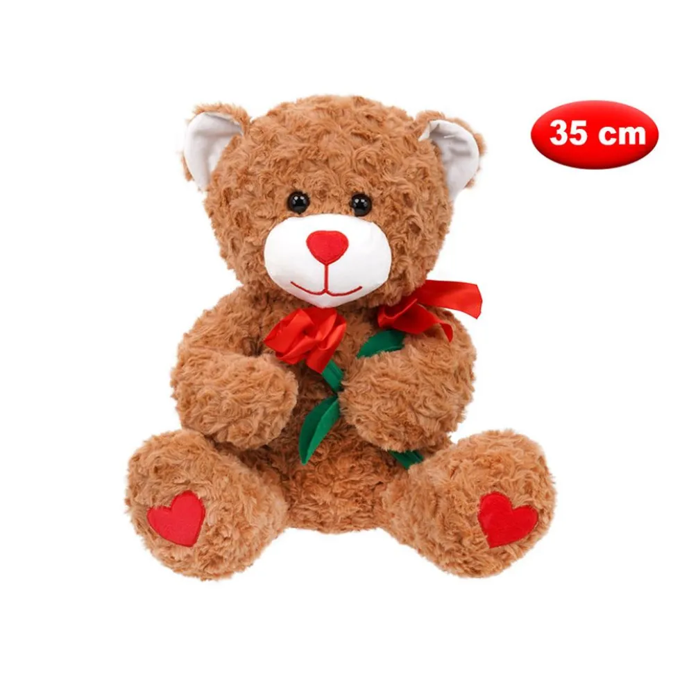 Peluche morbidì orso con rosa 35 cm - Mazzeo Giocattoli