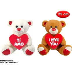 Peluche orsetto con fiocco morbidì 25 cm - Mazzeo Giocattoli