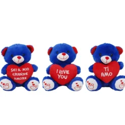 Peluche orso blu con cuore morbidì 25 cm - Mazzeo Giocattoli