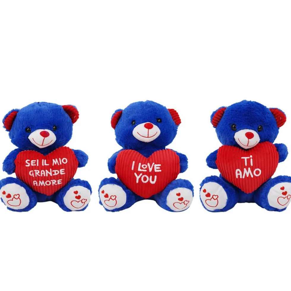 Peluche orso blu con cuore morbidì 25 cm - Mazzeo Giocattoli